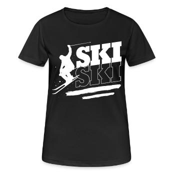 Ski Skiurlaub - Frauen T-Shirt atmungsaktiv - Schwarz - Vorne - AI Model Female 172 light (172cm)