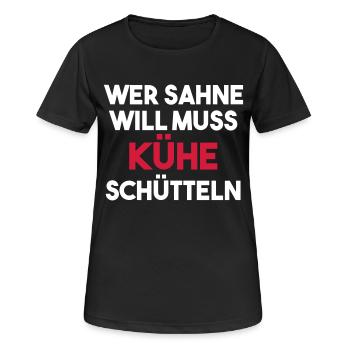 Wer Sahne will muss Kühe schütteln Geschenk - Frauen T-Shirt atmungsaktiv - Schwarz - Vorne - AI Model Female 172 light (172cm)