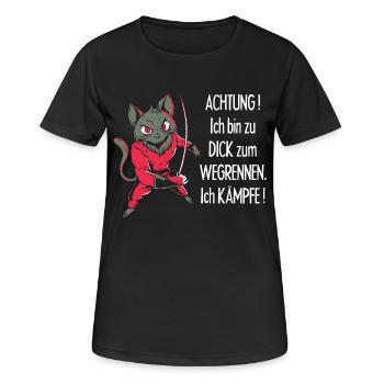 Dicke Katze, zu dick zum Wegrennen - Frauen T-Shirt atmungsaktiv - Schwarz - Vorne - AI Model Female 172 light (172cm)