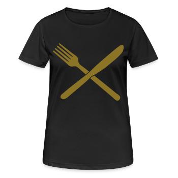 besteck gabel und messer - Frauen T-Shirt atmungsaktiv - Schwarz - Vorne - AI Model Female 172 light (172cm)