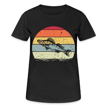 Vintage Zander Angeln Retro – Perfekt für Fischer - Frauen T-Shirt atmungsaktiv - Schwarz - Vorne - AI Model Female 172 light (172cm)