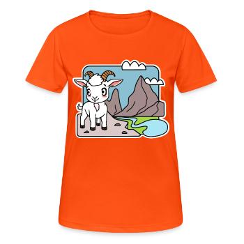 The cute little mountain goat is in the Alps! - Women's Breathable T-Shirt - neon orange - Front - AI Model Female 172 dark (172cm)