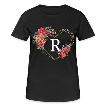 Blumiger goldener Herzbuchstabe - Frauen T-Shirt atmungsaktiv - Schwarz - Vorne - AI Model Female 172 light (172cm)