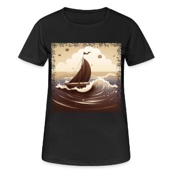 Chocolate brown dinghy on rough seas - Women's Breathable T-Shirt - black - Front - AI Model Female 172 light (172cm)