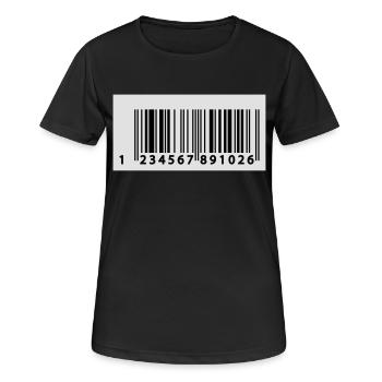 123456789106 EAN Code - Frauen T-Shirt atmungsaktiv - Schwarz - Vorne - AI Model Female 172 light (172cm)