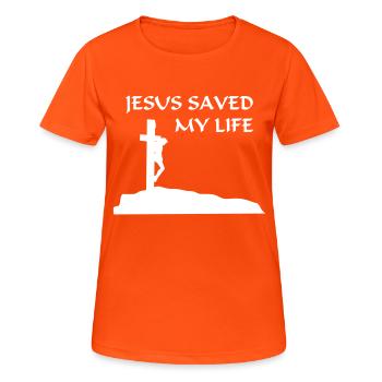 Jésus a sauvé ma vie (vecteur) - T-shirt respirant Femme - orange néon - Devant - AI Model Female 172 dark (172cm)