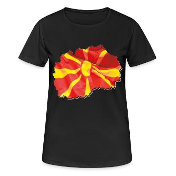 Drapeau de la Macédoine sur la carte de la Macédoine - T-shirt respirant Femme - noir - Devant - AI Model Female 172 light (172cm)