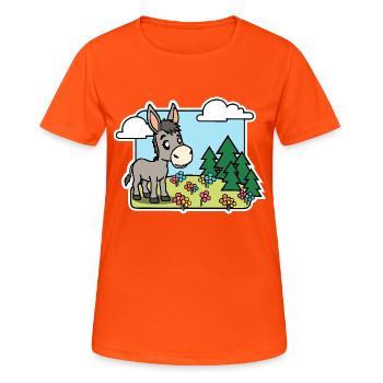 Little donkey is happy! Flowers bloom so beautifully! - Women's Breathable T-Shirt - neon orange - Front - AI Model Female 172 dark (172cm)