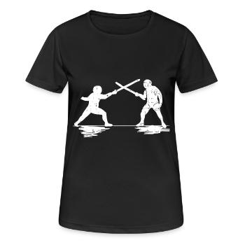 fechten Schwert Degen Duell Arena Schwertkampf - Frauen T-Shirt atmungsaktiv - Schwarz - Vorne - AI Model Female 172 light (172cm)