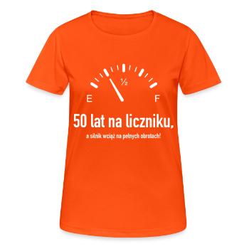 50. Geburtstag des Automobil- und Autofan-Zählers - Frauen T-Shirt atmungsaktiv - Neonorange - Vorne - AI Model Female 172 dark (172cm)