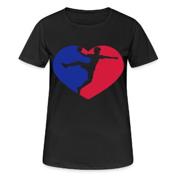rouge bleu amour coeur silhouette contour handball bal - T-shirt respirant Femme - noir - Devant - AI Model Female 172 light (172cm)