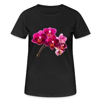 Orchidee Dunkellila - Frauen T-Shirt atmungsaktiv - Schwarz - Vorne - AI Model Female 172 light (172cm)