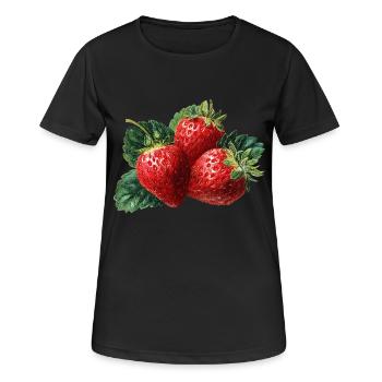 Erdbeere - Frauen T-Shirt atmungsaktiv - Schwarz - Vorne - AI Model Female 172 light (172cm)