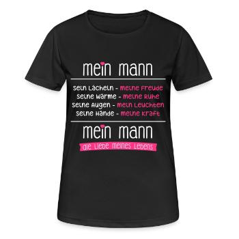 Mein Mann ist die Liebe meines Lebens - Geschenk - Frauen T-Shirt atmungsaktiv - Schwarz - Vorne - AI Model Female 172 light (172cm)
