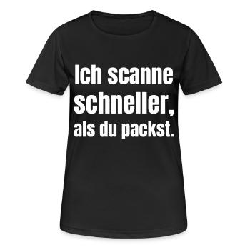 Ich scanne schneller, als du packst. - Frauen T-Shirt atmungsaktiv - Schwarz - Vorne - AI Model Female 172 light (172cm)
