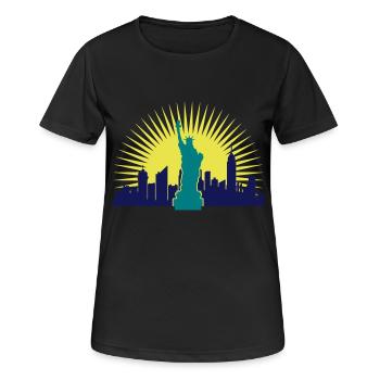 Sonne Hochhäuser Freiheitsstatue - Frauen T-Shirt atmungsaktiv - Schwarz - Vorne - AI Model Female 172 light (172cm)
