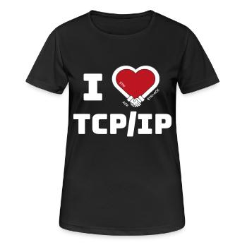 J’adore TCP/IP - Hommage à TCP IP & DARPA - T-shirt respirant Femme - noir - Devant - AI Model Female 172 light (172cm)