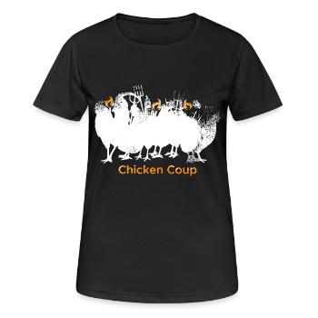Chicken Coup - Weiße Hühner auf Schwarz - Frauen T-Shirt atmungsaktiv - Schwarz - Vorne - AI Model Female 172 light (172cm)