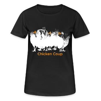 Chicken Coup - Weiße Hühner auf Schwarz - Frauen T-Shirt atmungsaktiv - Schwarz - Vorne - AI Model Female 172 light (172cm)