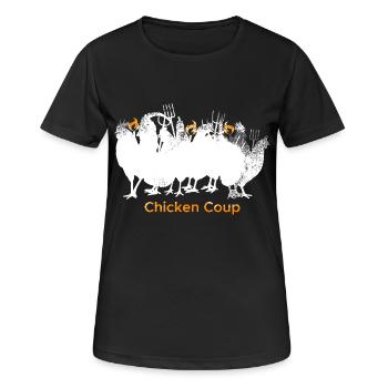 Chicken Coup - Weiße Hühner auf Grau - Frauen T-Shirt atmungsaktiv - Schwarz - Vorne - AI Model Female 172 light (172cm)