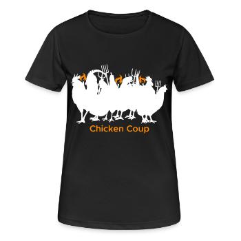 Chicken Coup - Weiße Hühner auf Schwarz - Frauen T-Shirt atmungsaktiv - Schwarz - Vorne - AI Model Female 172 light (172cm)