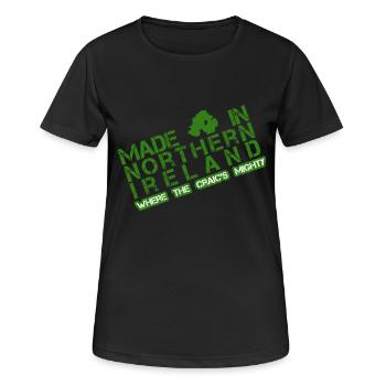 Made in Nordirland - Frauen T-Shirt atmungsaktiv - Schwarz - Vorne - AI Model Female 172 light (172cm)