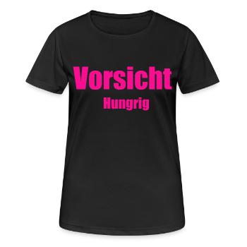 Vorsicht hungrig - Frauen T-Shirt atmungsaktiv - Schwarz - Vorne - AI Model Female 172 light (172cm)