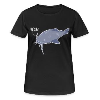 Miaou, poisson-chat - T-shirt respirant Femme - noir - Devant - AI Model Female 172 light (172cm)