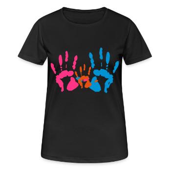 Handabdruck - Familie - Frauen T-Shirt atmungsaktiv - Schwarz - Vorne - AI Model Female 172 light (172cm)