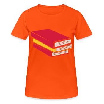 Design stacked books comic - Women's Breathable T-Shirt - neon orange - Front - AI Model Female 172 dark (172cm)