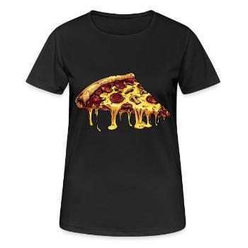 Cartoon Pizza mit Salami, Pilzen und viel Käse - Frauen T-Shirt atmungsaktiv - Schwarz - Vorne - AI Model Female 172 light (172cm)