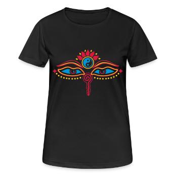 Buddha Augen, Buddhismus, Yoga, Yin Yang, Lotus - Frauen T-Shirt atmungsaktiv - Schwarz - Vorne - AI Model Female 172 light (172cm)
