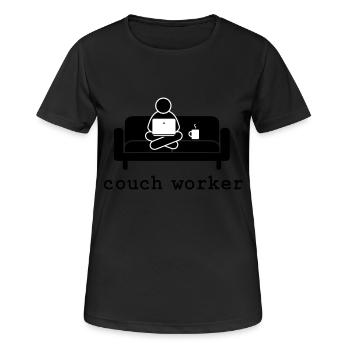 couch worker in Deinen zwei Wunschfarben - Frauen T-Shirt atmungsaktiv - Schwarz - Vorne - AI Model Female 172 light (172cm)