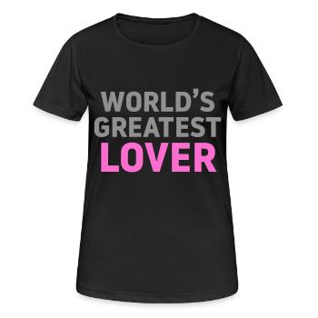 World's greatest Lover Macho selbstbewusst Satire - Frauen T-Shirt atmungsaktiv - Schwarz - Vorne - AI Model Female 172 light (172cm)