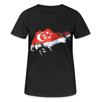 Drapeau de Singapour sur la carte de Singapour - T-shirt respirant Femme - noir - Devant - AI Model Female 172 light (172cm)