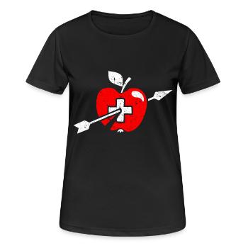Wilhelm Tell Apfel Schweizer Fahne und Kreuz - Frauen T-Shirt atmungsaktiv - Schwarz - Vorne - AI Model Female 172 light (172cm)