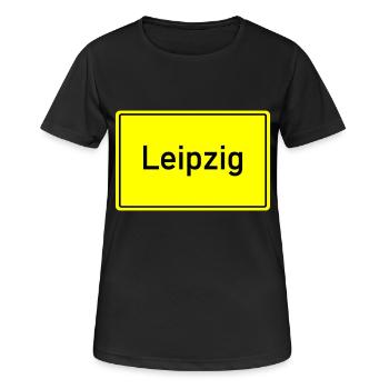 ortsschild leipzig - Frauen T-Shirt atmungsaktiv - Schwarz - Vorne - AI Model Female 172 light (172cm)