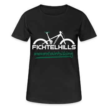 Fichtelhills Fully mountainbike Fichtelgebirge - Frauen T-Shirt atmungsaktiv - Schwarz - Vorne - AI Model Female 172 light (172cm)