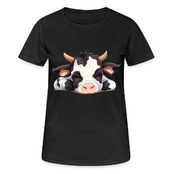 Müde Kuh - genervte Tiere - Frauen T-Shirt atmungsaktiv - Schwarz - Vorne - AI Model Female 172 light (172cm)