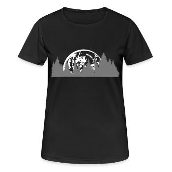 vollmond mond nacht untergang baeume wald nadelwal - Frauen T-Shirt atmungsaktiv - Schwarz - Vorne - AI Model Female 172 light (172cm)