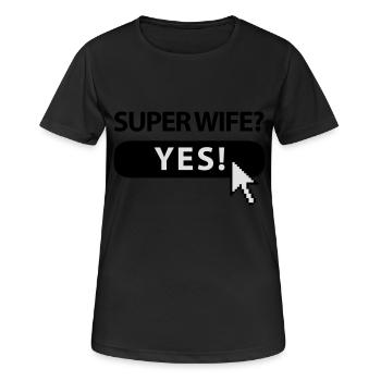 super_wife_button - Frauen T-Shirt atmungsaktiv - Schwarz - Vorne - AI Model Female 172 light (172cm)