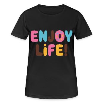 GENIESSEN SIE DAS LEBEN MIT DONUTS - Frauen T-Shirt atmungsaktiv - Schwarz - Vorne - AI Model Female 172 light (172cm)