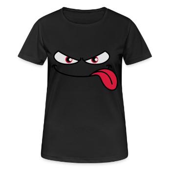 Evil-looking cartoon face tongue sticking out - Women's Breathable T-Shirt - black - Front - AI Model Female 172 light (172cm)