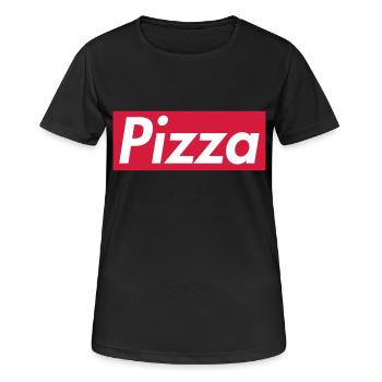 Pizza - Sup reme design, white letters, red box - Women's Breathable T-Shirt - black - Front - AI Model Female 172 light (172cm)