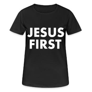 Jesus first - Women's Breathable T-Shirt - black - Front - AI Model Female 172 light (172cm)