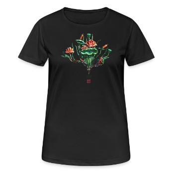 Chinesisch_Blumen in the Forbidden Stadt_Lotus1420 - Women's Breathable T-Shirt - black - Front - AI Model Female 172 light (172cm)