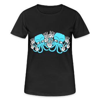 Zwei Kraken Peace Handzeichen Victory Symbol Hände - Frauen T-Shirt atmungsaktiv - Schwarz - Vorne - AI Model Female 172 light (172cm)