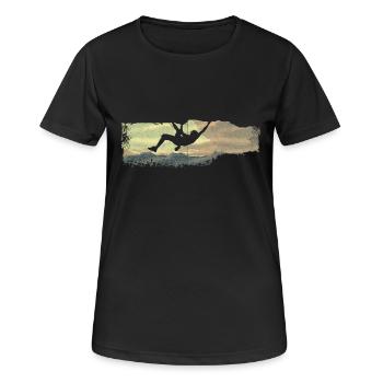 extreme climbing :: Extrem Klettern - Frauen T-Shirt atmungsaktiv - Schwarz - Vorne - AI Model Female 172 light (172cm)