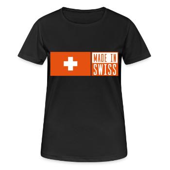 made in swiss - Frauen T-Shirt atmungsaktiv - Schwarz - Vorne - AI Model Female 172 light (172cm)