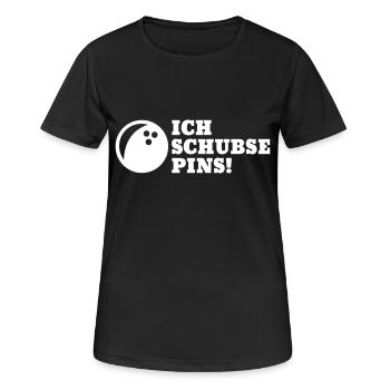 Ich schubse Pins - Spruch Bowling Geschenk - Frauen T-Shirt atmungsaktiv - Schwarz - Vorne - AI Model Female 172 light (172cm)